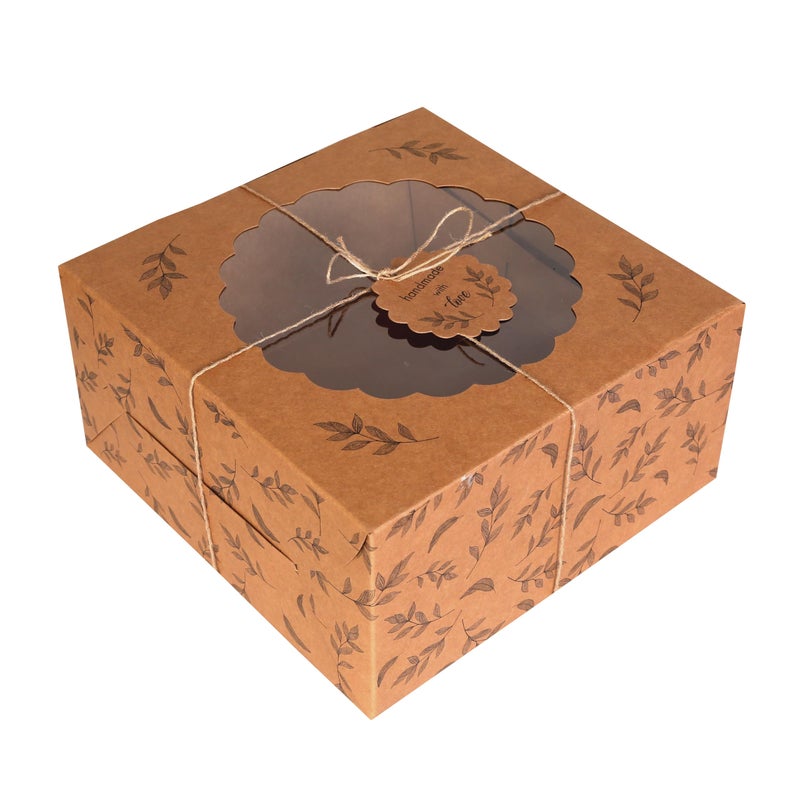 mudrit Kraft Cake Boxes with Window (10pcs) - Brown Bakery Boxes for Cakes, Donuts, Pie, Cookies, Cupcakes, Chocolates, Desserts: Size 10x10x5 Inches - Image 1